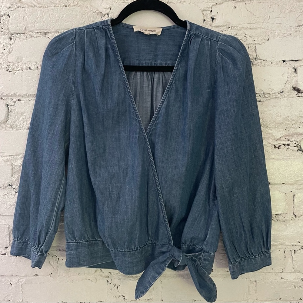Madewell Chambray Wrap Top XS